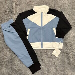 Birdie Bean Jacket + Jogger Pants Outfit Set Pale Blue Black White Toddler 5T